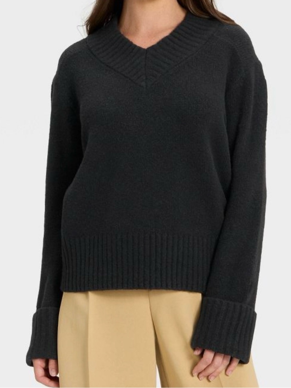 a new day Black V-Neck Ribbed Knit Sweater XL